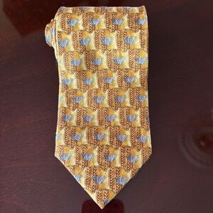 Ermenegildo Zegna Men’s Tie in Faulard Gold and Gray Pattern Silk Made in Italy
